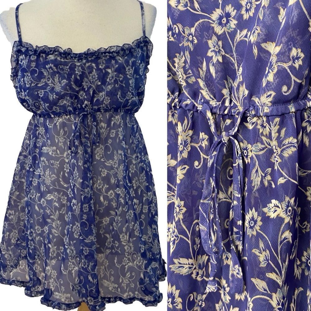 Victoria’s Secret vintage Blue floral sheer baby doll y2k Slip dress lingerie M